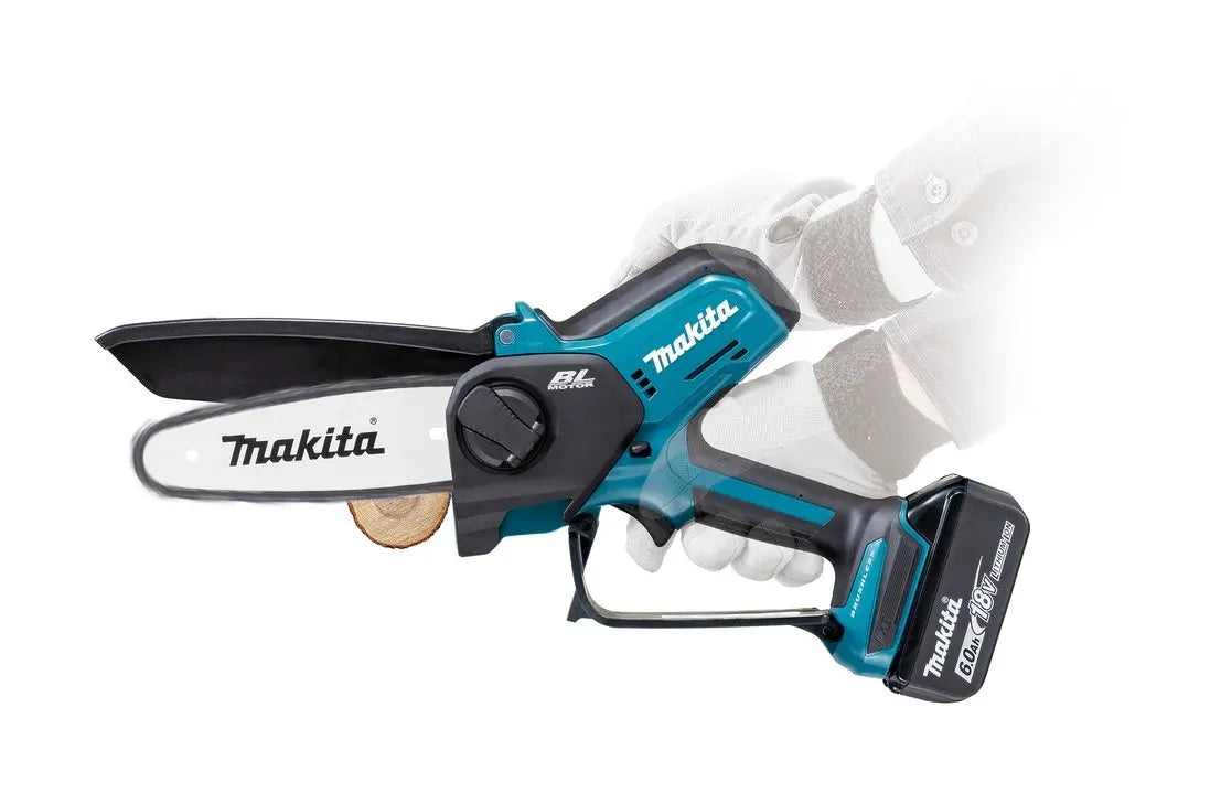 Makita - Motosega da potatura a batteria 18V 15 cm, 1 batteria Li-Ion da 5,0 Ah, caricabatterie